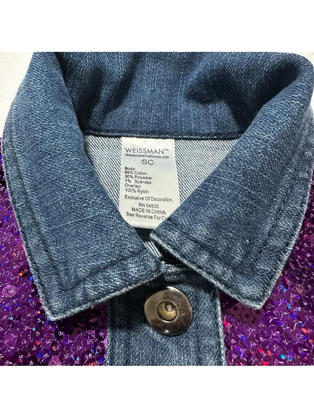 WEISSMAN Denim Purple Sequin Vest Girls Size Small EUC